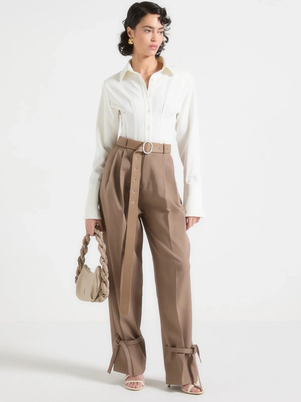 Maniere De Voir Suzanne tailored trouser with belt and ankle ties size 10 NWT - Picture 6 of 11